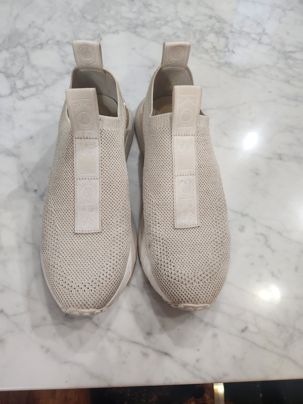 Michael Kors Men's Knit Slip-On Sneakers  Light Beige light hue of gold sparkles
